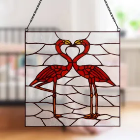 12.5"H Flamingos Stained Glass Window Panel