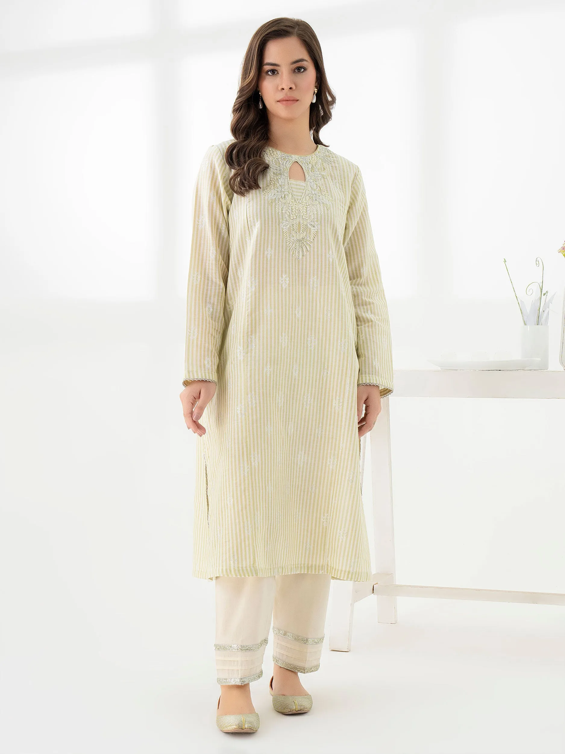 2 Piece Jacquard Suit-Embroidered (Pret)