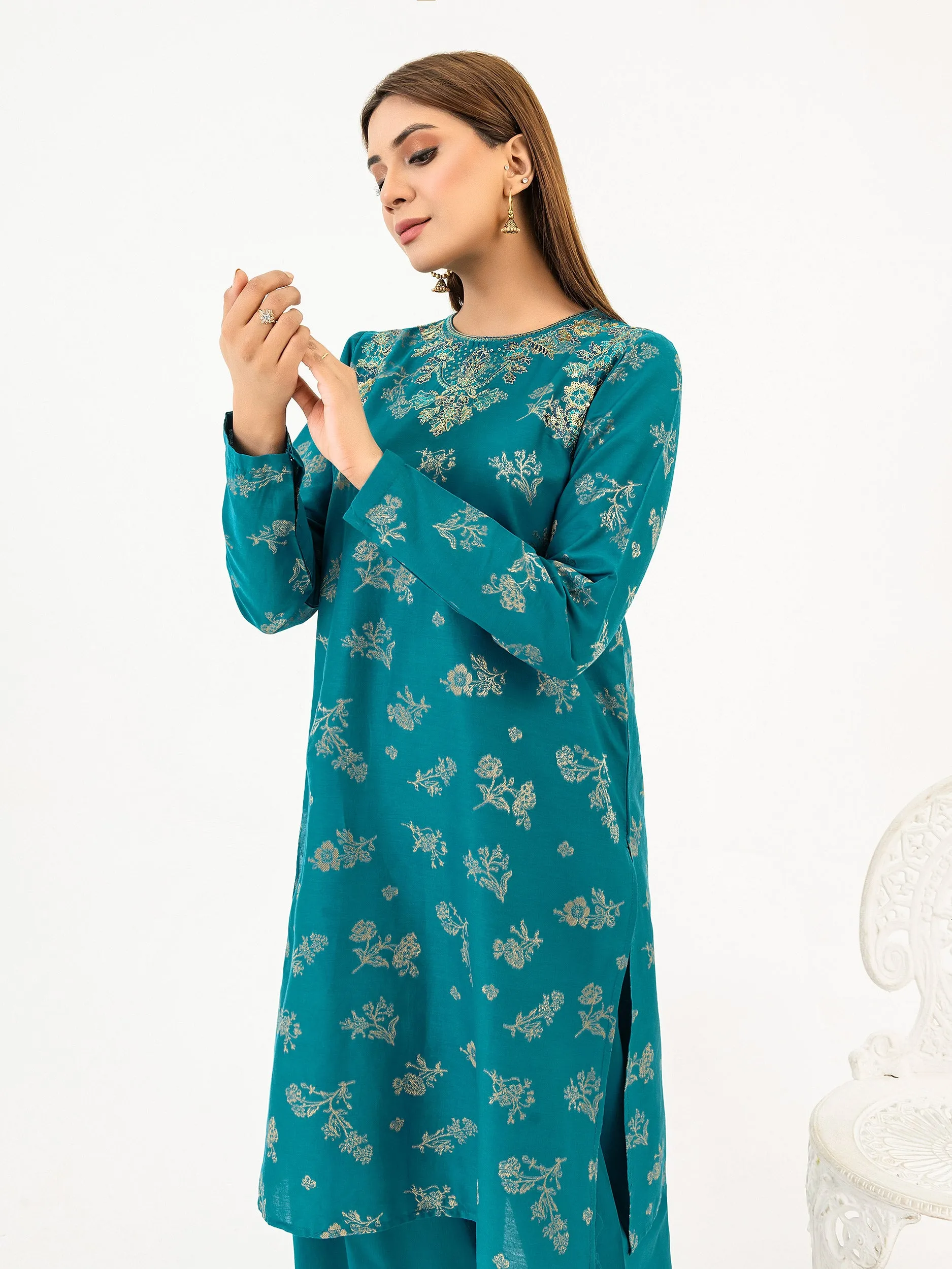 2 Piece Jacquard Suit-Embroidered(Pret)