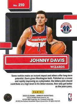 2022-23 Panini Donruss Johnny Davis Rookie 210 Washington Wizards