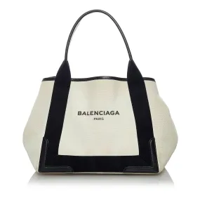 Balenciaga Navy Cabas Canvas Handbag (SHG-33816)