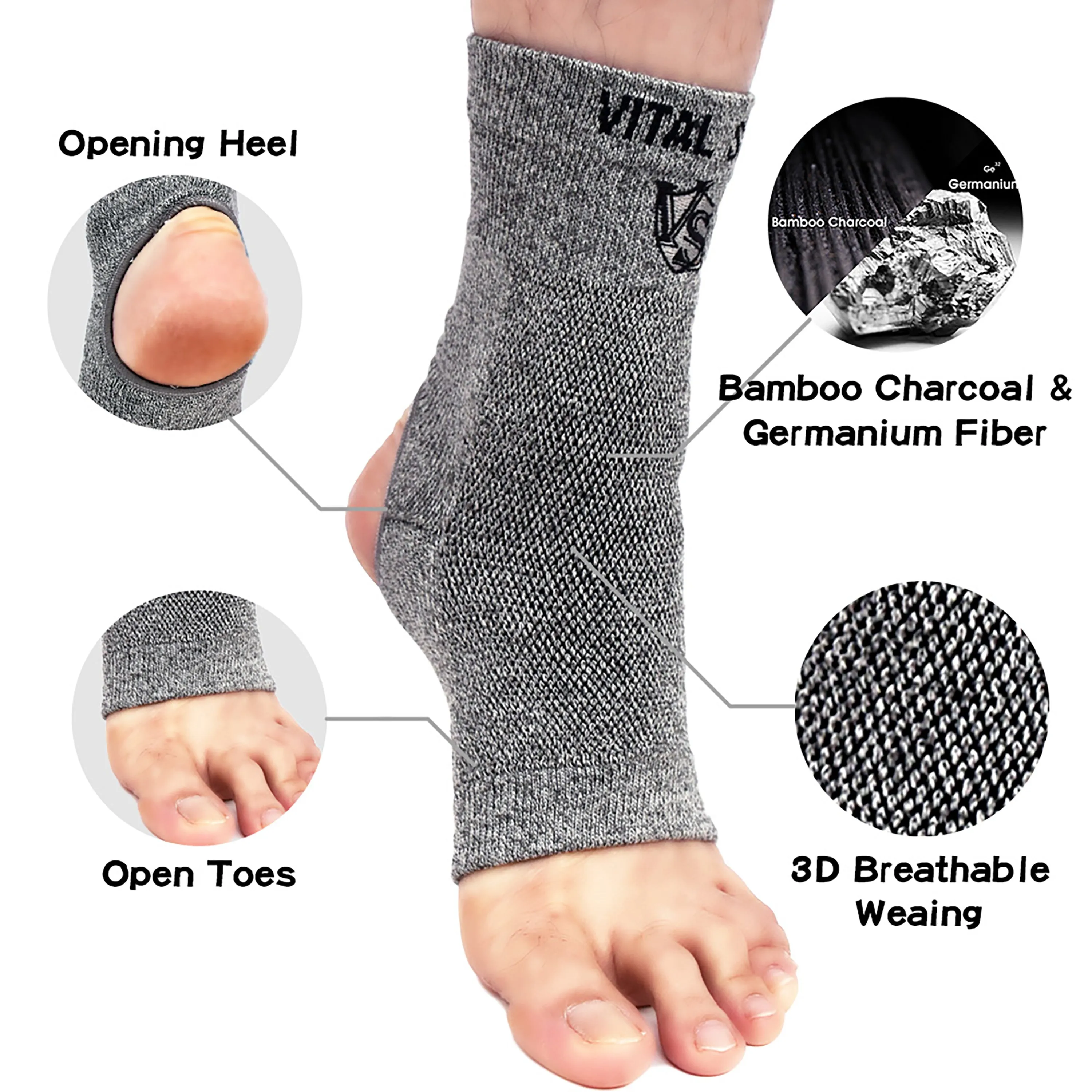 Bamboo Charcoal and Germanium Ankle Sleeve - Opening (1PC)