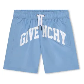 Blue Logo Print Swim Shorts