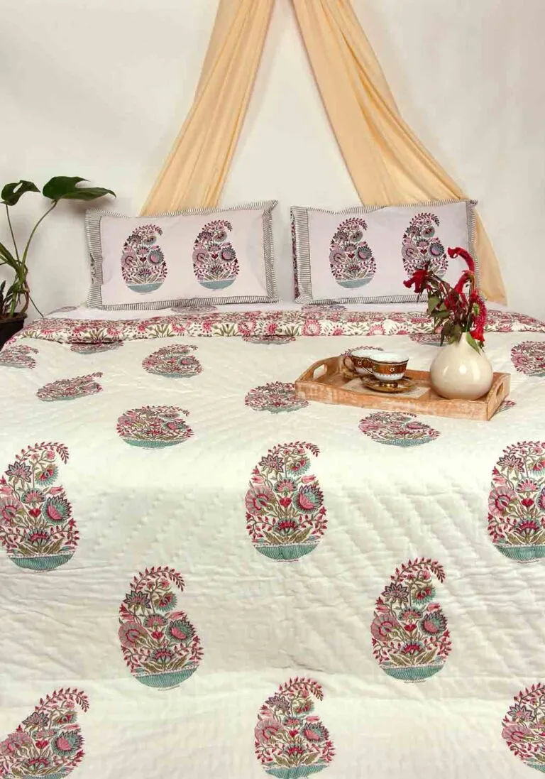 Garden Grace Hand Block Print Bedcover