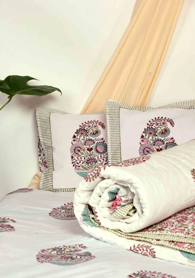 Garden Grace Hand Block Print Bedcover