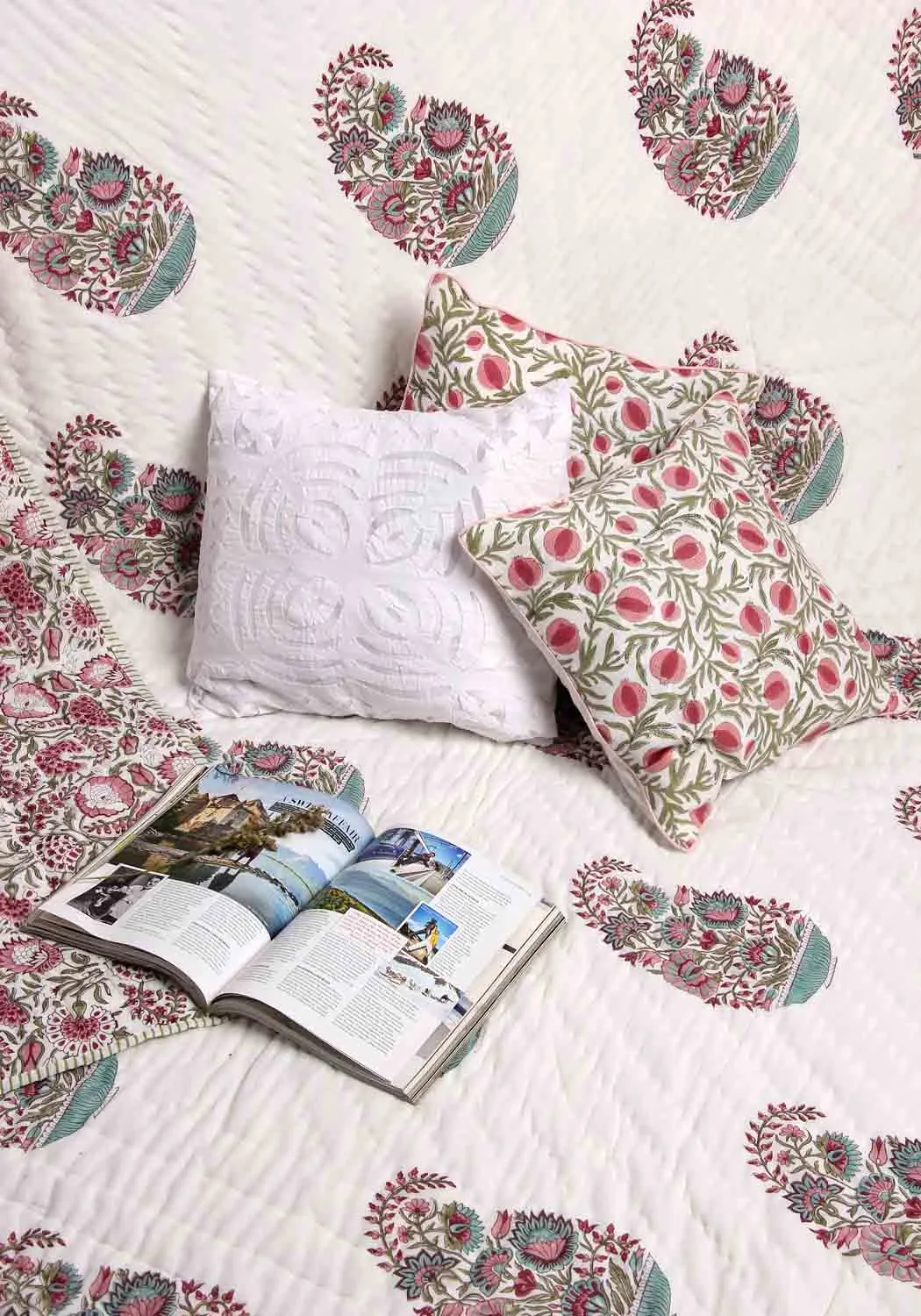 Garden Grace Hand Block Print Bedcover