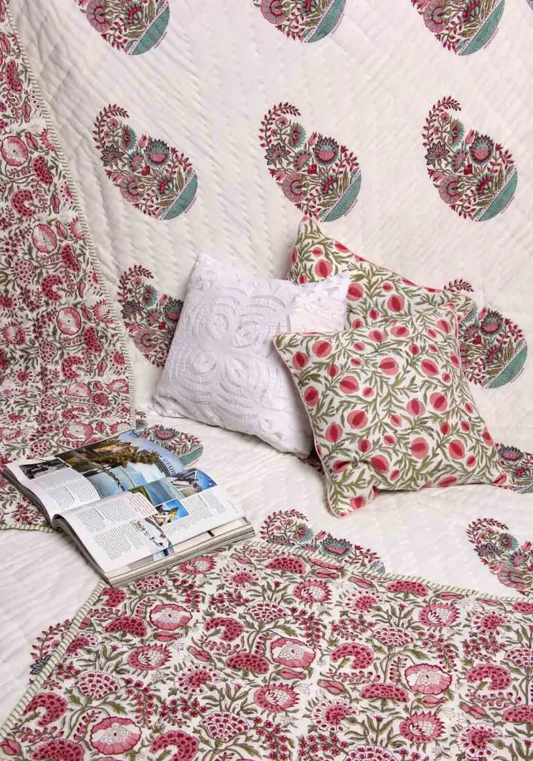 Garden Grace Hand Block Print Bedcover