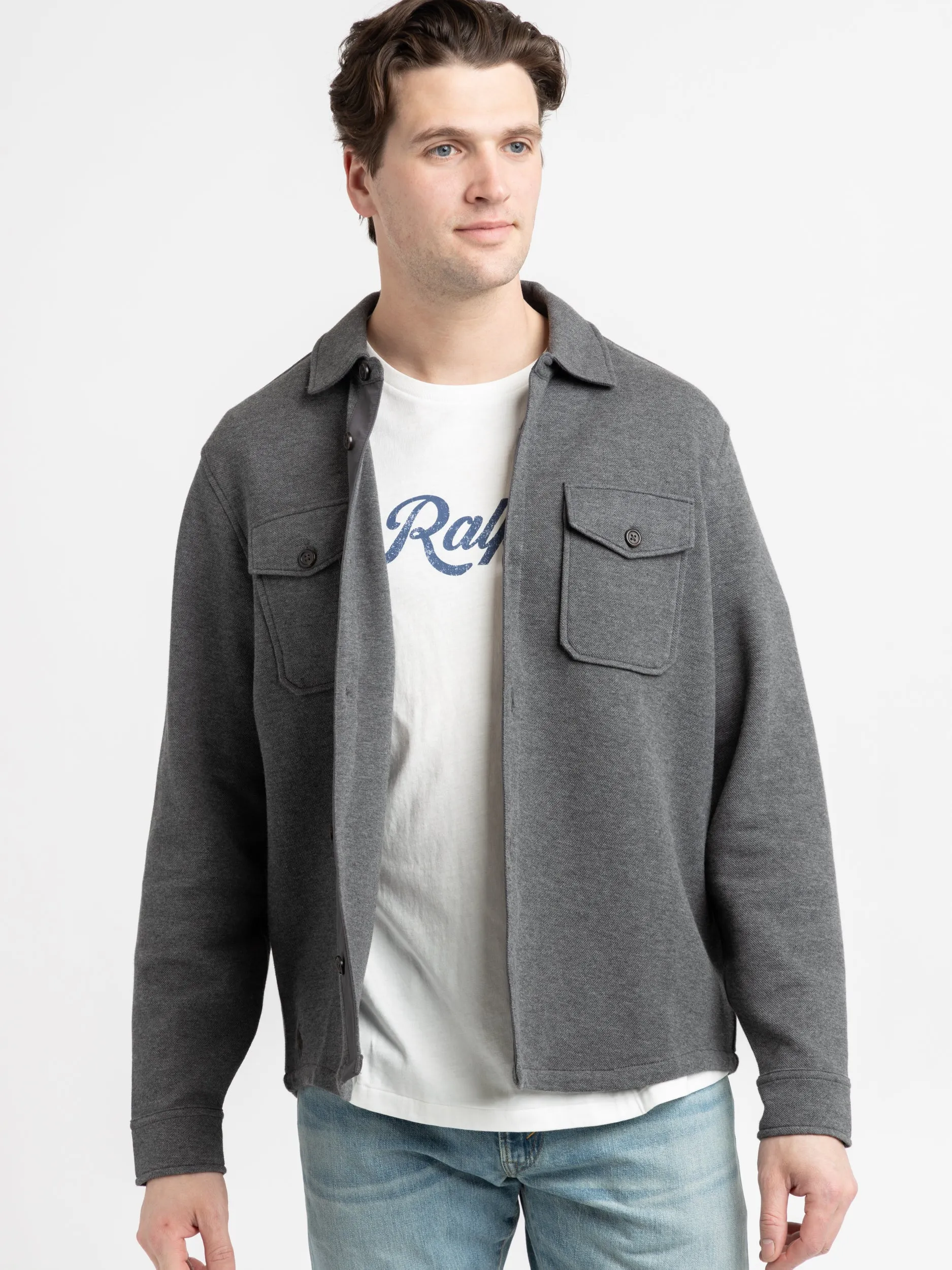 Grey Double-Knit Mesh Overshirt