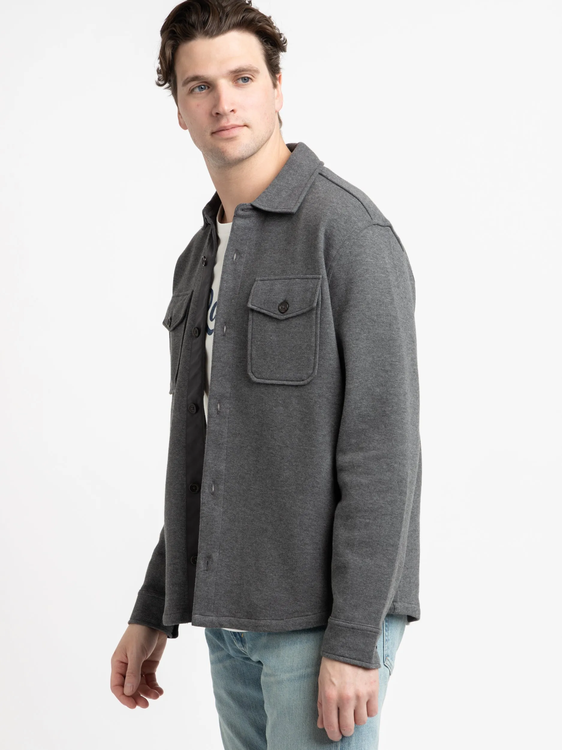 Grey Double-Knit Mesh Overshirt