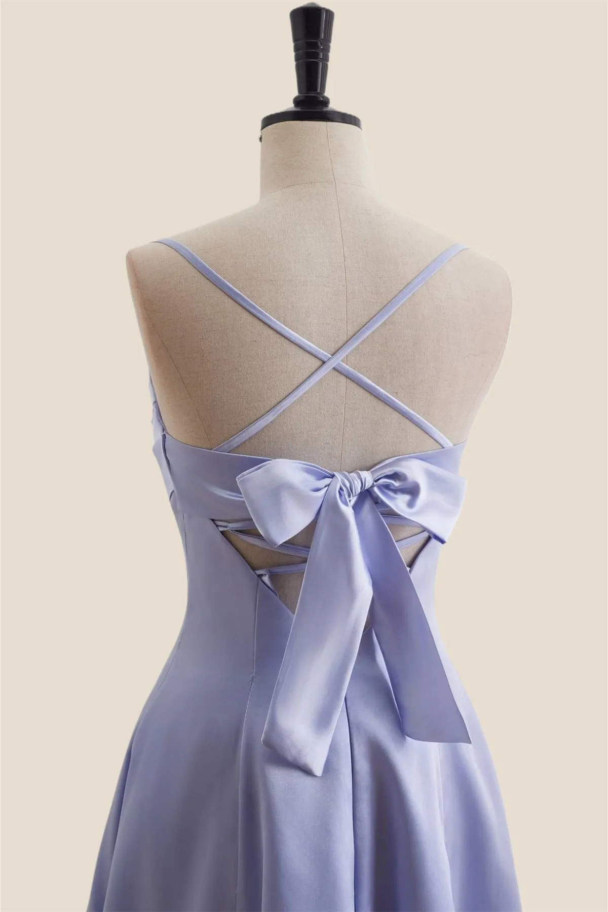 Lavender Cowl Neck Short Dress with Back Bow