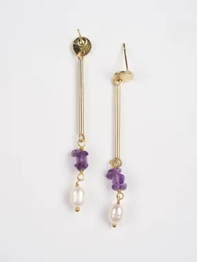 Linear Stone Earrings - Amethyst